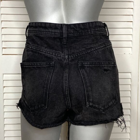 H&M &DENIM High Waist Shorts - Faded Black Denim Cut-Offs Distressed 4 XS 34 - Picture 3 of 5